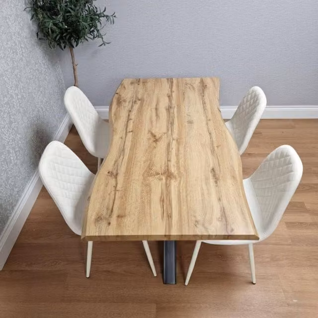 KOSY KOALA Industrial Dining Set with Rectangular Brown Wood Table and 4 White Faux Leather Chairs