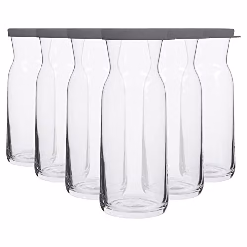 LAV Fonte Glass Carafe Set with Grey Lids, Pack of 6, 0.7 l, Transparent