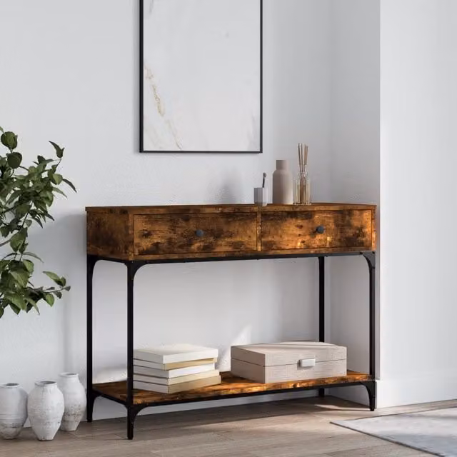 Berkfield Home Console Table in Smoked Oak Brown, W/D/H: 100 x 34.5 x 75 cm