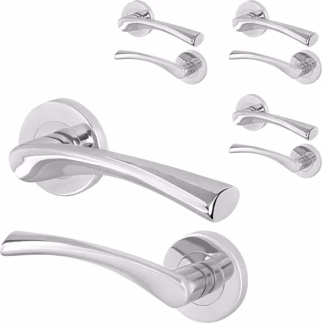 AFIT Polished Chrome Internal Lever Door Handles with Rose, 4 Pairs, Silver – 1