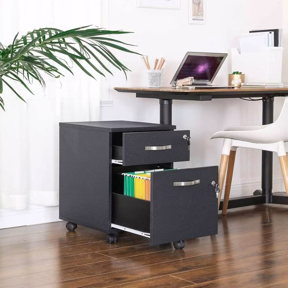 VOGREX Black 2-Drawer Lockable Metal File Cabinet with Castors – 5