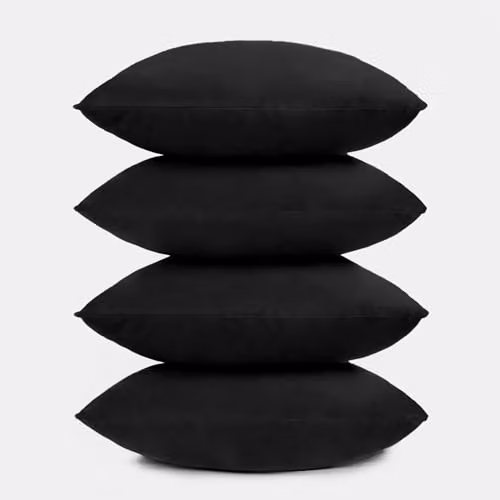 OHS Set of 4 Black Matte Velvet Square Cushion Covers and Filled Pads, W/D/H: 45 x 45 x 45 cm – 3