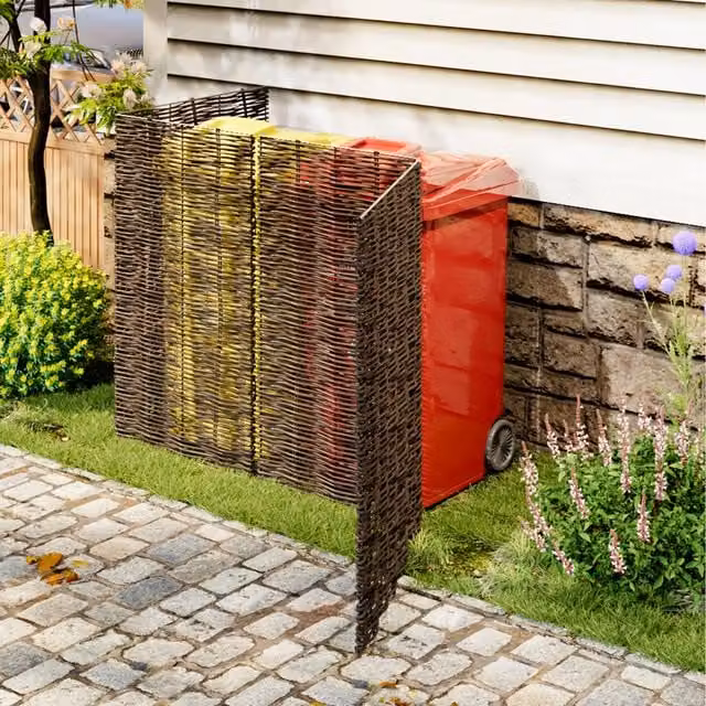 Lifeideas Woven Wicker Garden Trash Can Fence, Brown, Height: 284 cm