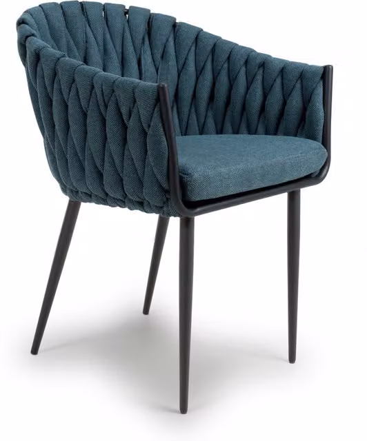 Shankar Modern Blue and Black Fabric Dining Chairs with Metal Legs