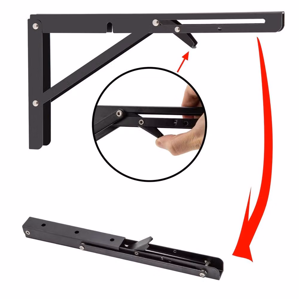 EONLION Heavy Duty Folding Shelf Brackets in Black, Pack of 2 – 4