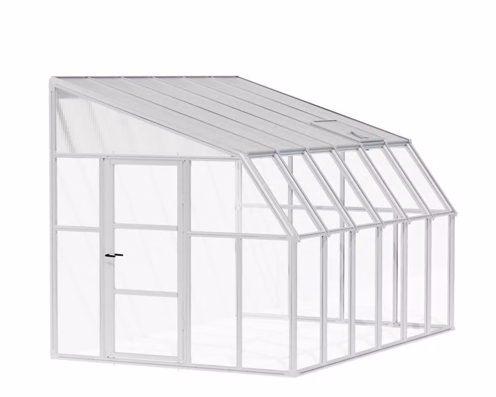 Palram Lean To Greenhouse Sun Room in White, W257 x D384 x H266 cm – 4