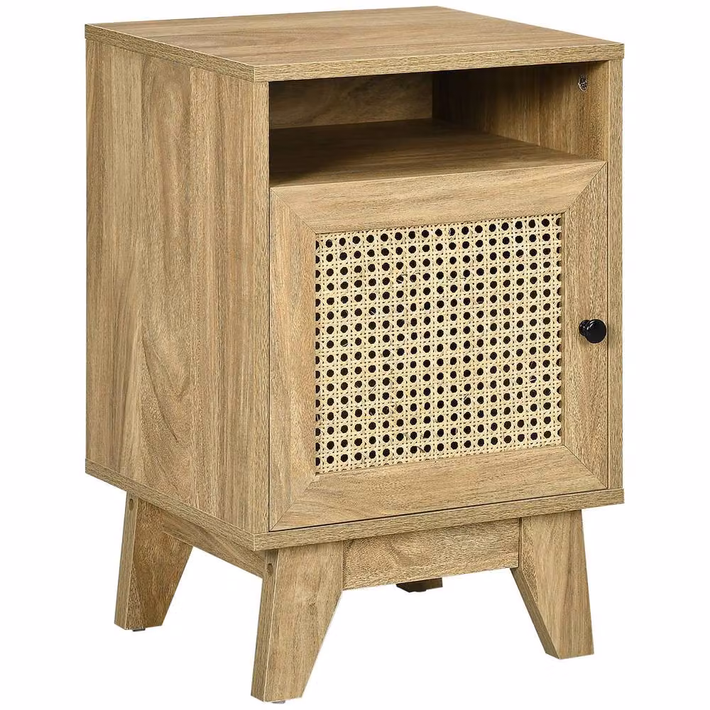 Wyld Haus Vini Raba Natural Wood Bedside Table with Rattan Drawer and Cupboard in Brown and Beige, W/D/H: 35 x 39 x 60 cm – 2