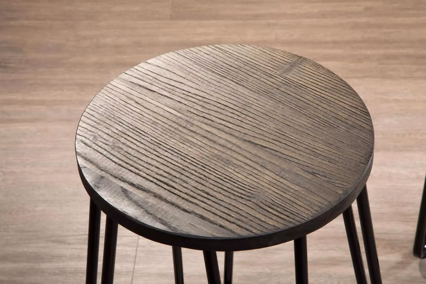 Orsina Modern Round Bar Table and 3 Stools Set in Black and Brown Wood and Metal – 4