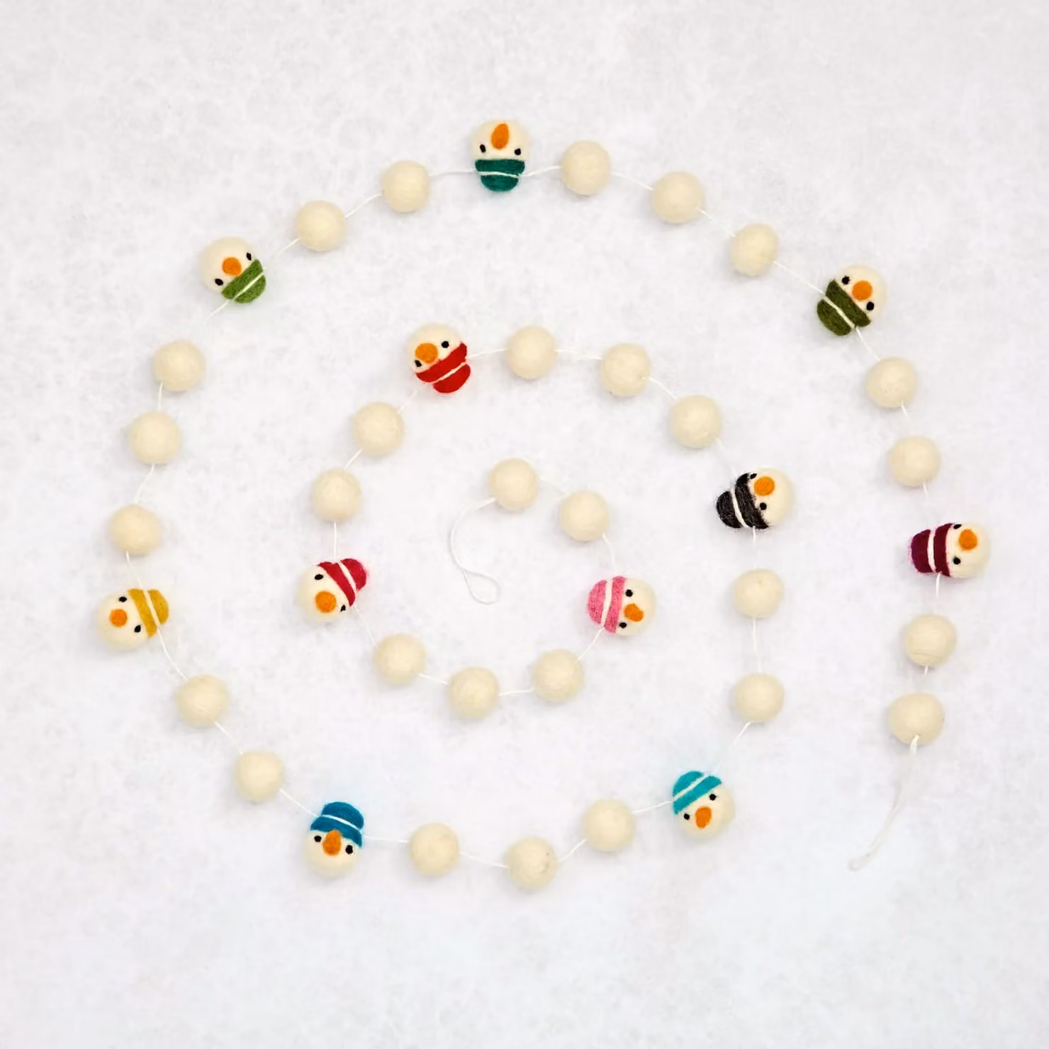 Paper High Handmade Felt Snowman Pom Pom Christmas Garland in White and Multicolour – 2