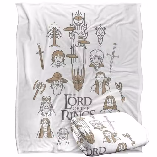 Warner Bros. Lord Of The Rings Doodle Icons Super Soft Fleece Throw Blanket, Multicolour, W: 152 cm, D: 127 cm