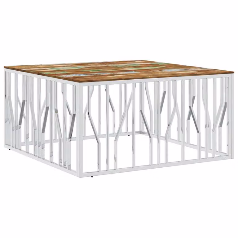 Berkfield Home Modern Square Coffee Table in Silver Stainless Steel and Brown Reclaimed Wood