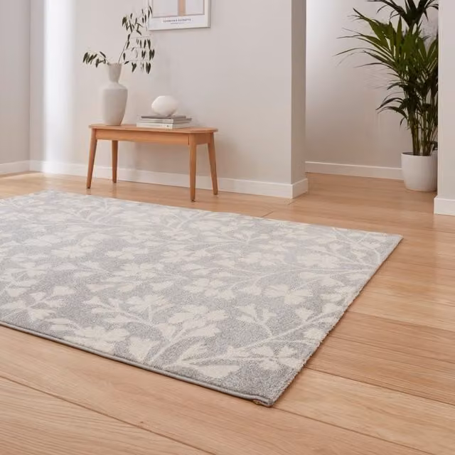 Catherine Lansfield Grace Floral Grey Rectangular Rug