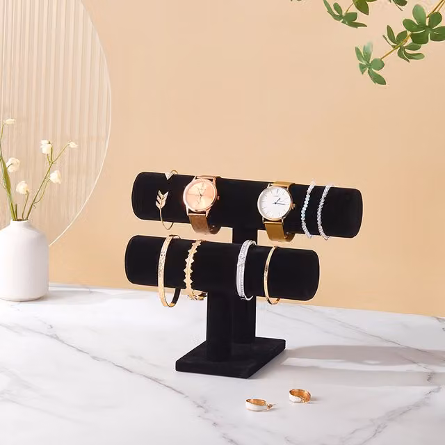 Livingandhome Two Tier Fabric Bracelet Organiser Display Stand, Black