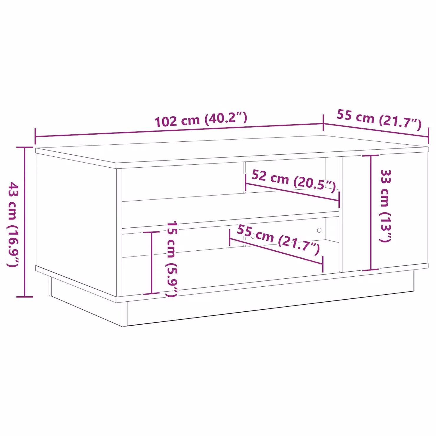 Berkfield Home Black Oak Coffee Table in Black, W/D/H: 102 x 55 x 43 cm – 4
