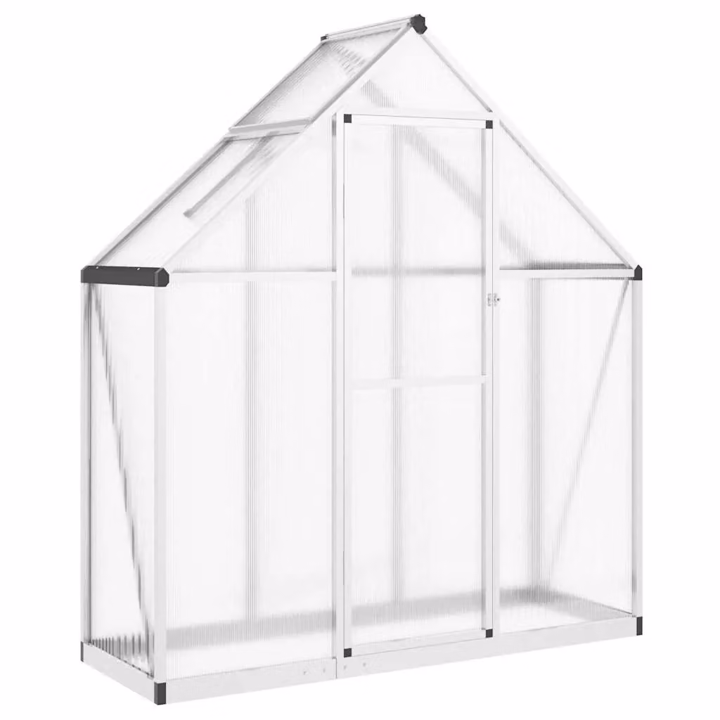 Berkfield Home Aluminium Greenhouse with Polycarbonate Panels and Base Frame, Silver, W/D/H: 169 x 58 x 195 cm – 2