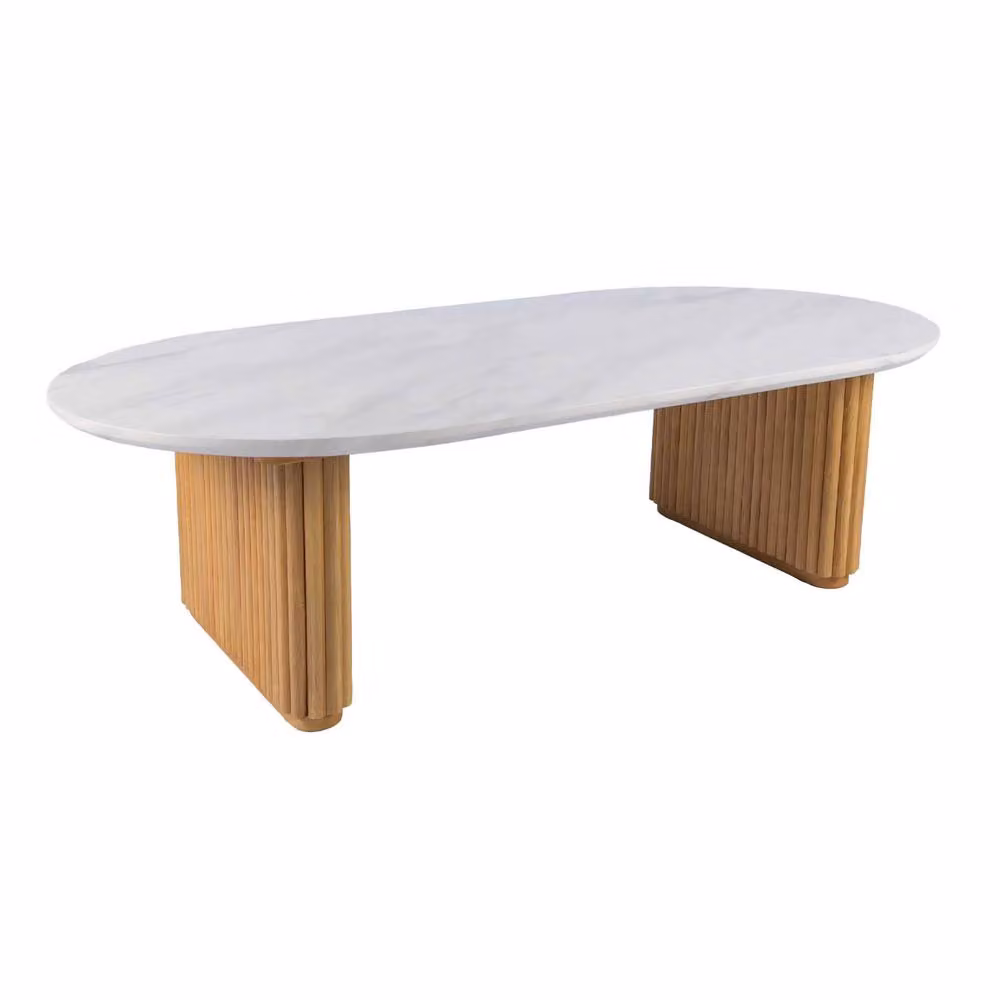 sweeek Oval Coffee Table in Brown Rubberwood with Stone Effect, W/D/H: 65 x 35 x 65 cm – 2