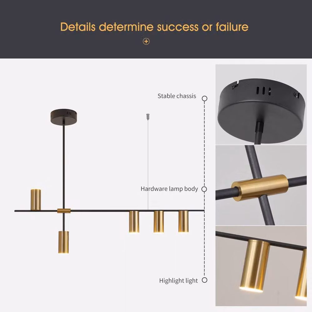 NIVOR 30W Dimmable LED Pendant Light with Remote Control, Black and Gold 5-Spotlight Suspended Hanging Lamp – 4