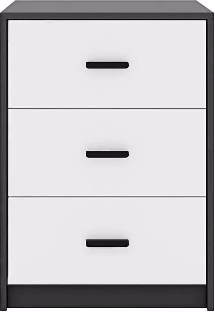FORGEVIO Modern Bedroom Bedside Cabinet with Drawers, Black Carcass and White Drawers – 1