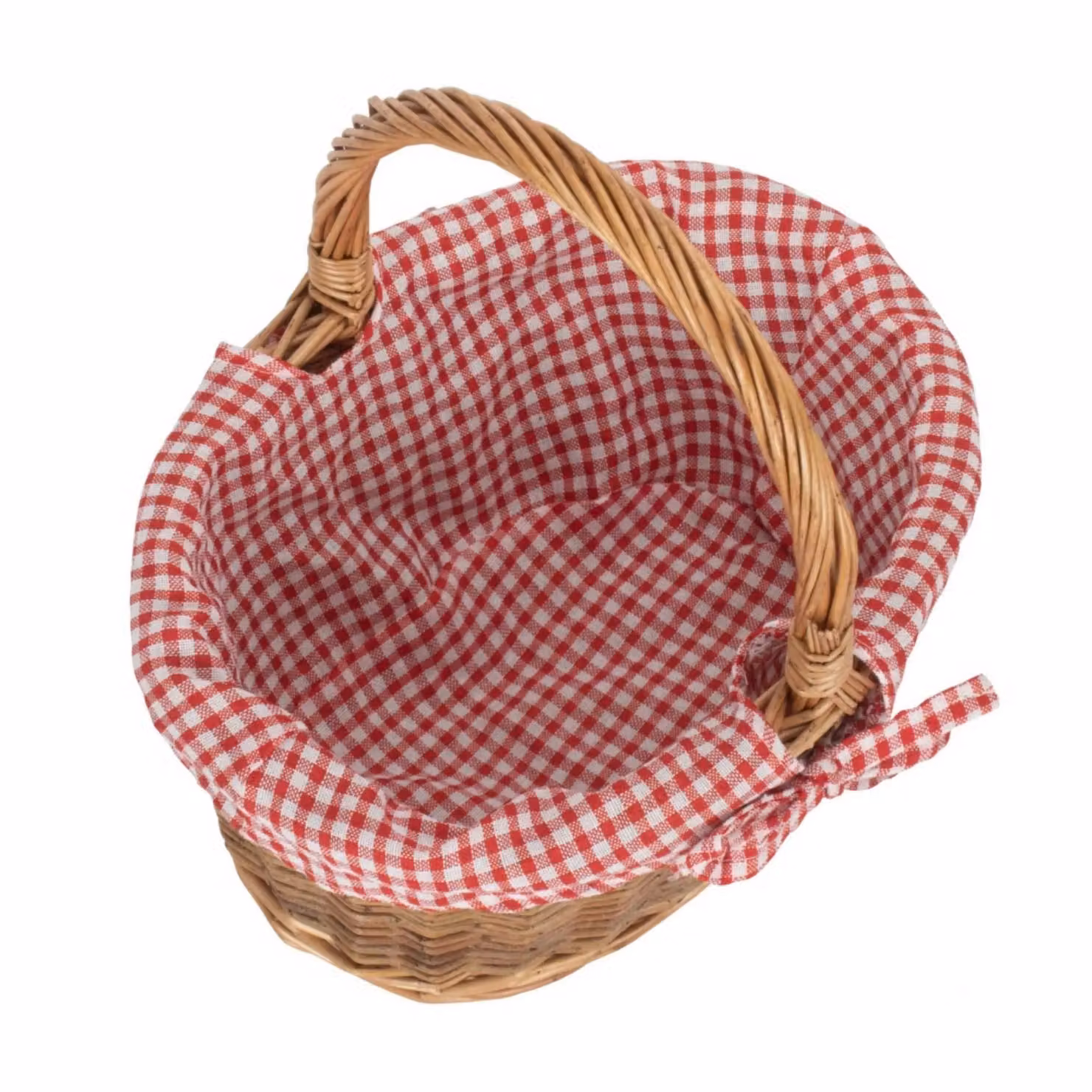 Red Hamper Small Brown Wicker Country Oval Shopping Basket with Red Checked Lining and Handles – 2