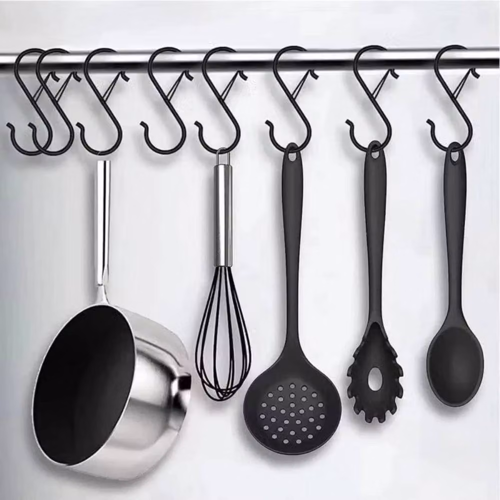 FLAVORA 10-Piece Black Stainless Steel Windproof Spring Clasp Balcony Clothes Hangers – 5