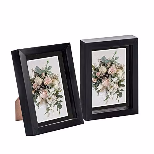 Nicola Spring Rectangular 3D Shadow Box Photo Frame with Glass and Plastic, Black and White, W/H: 20 x 15 cm