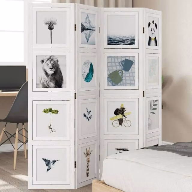 Berkfield Home 4-Panel White Solid Wood Paulownia Room Divider