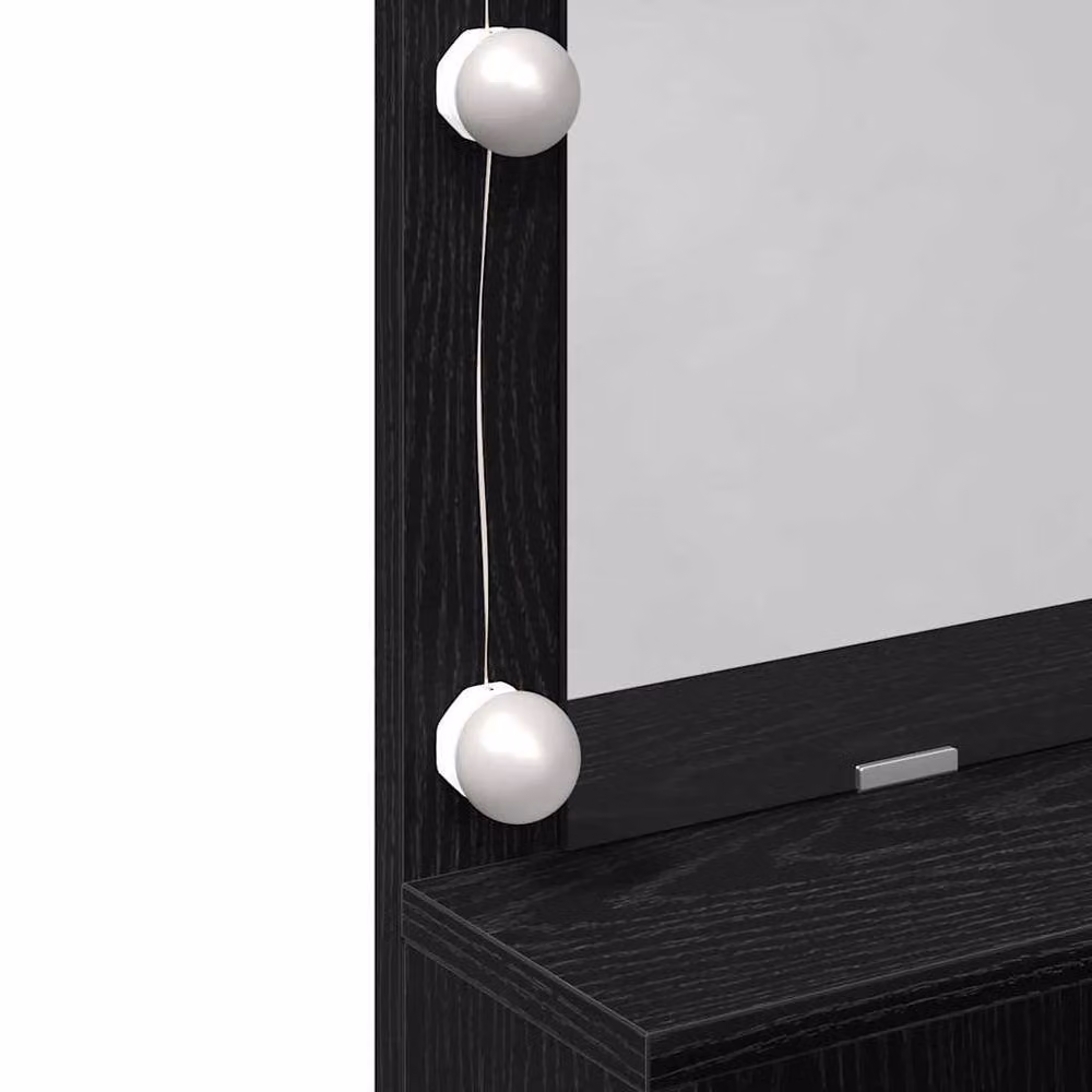 Berkfield Home Black Oak Minimalist Dressing Table with Hollywood LED Mirror – 6