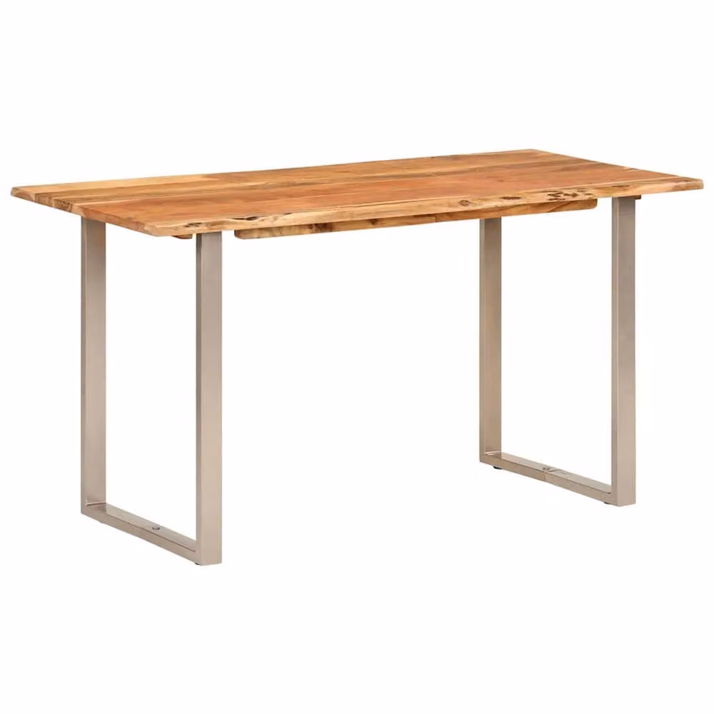 Berkfield Home Sturdy Rectangular Dining Table in Brown Solid Acacia Wood with Silver Sled Base, W/D/H: 140 x 70 x 76 cm – 2