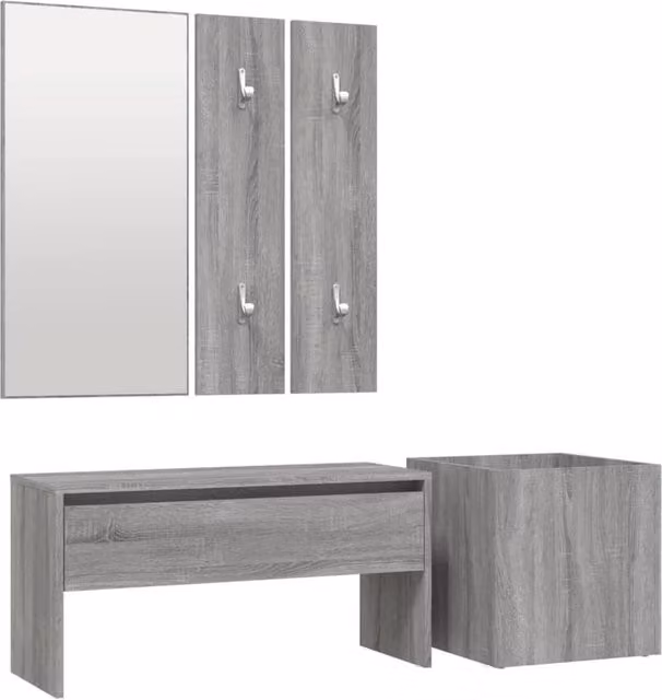 Berkfield Home Modern Grey Hallway Furniture Set with Bench, Mirror and Wall Rack