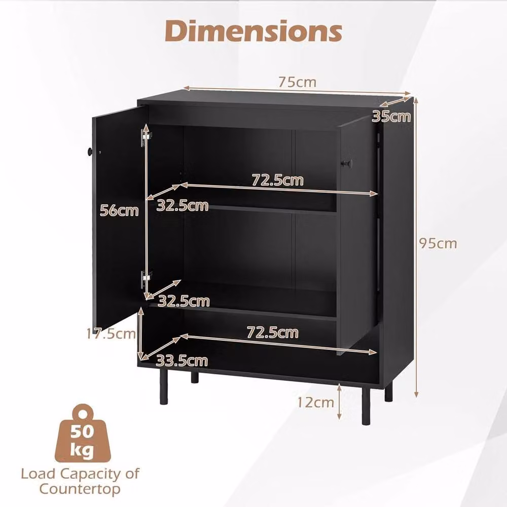 KORVIXA Modern 2-Door Metal Kitchen Storage Cabinet in Matt Black, W: 70 cm, H: 75 cm – 2