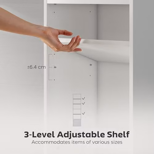 HOMCOM 6-Tier Tall Narrow Bookshelf with 3 Adjustable Shelves, White – 3