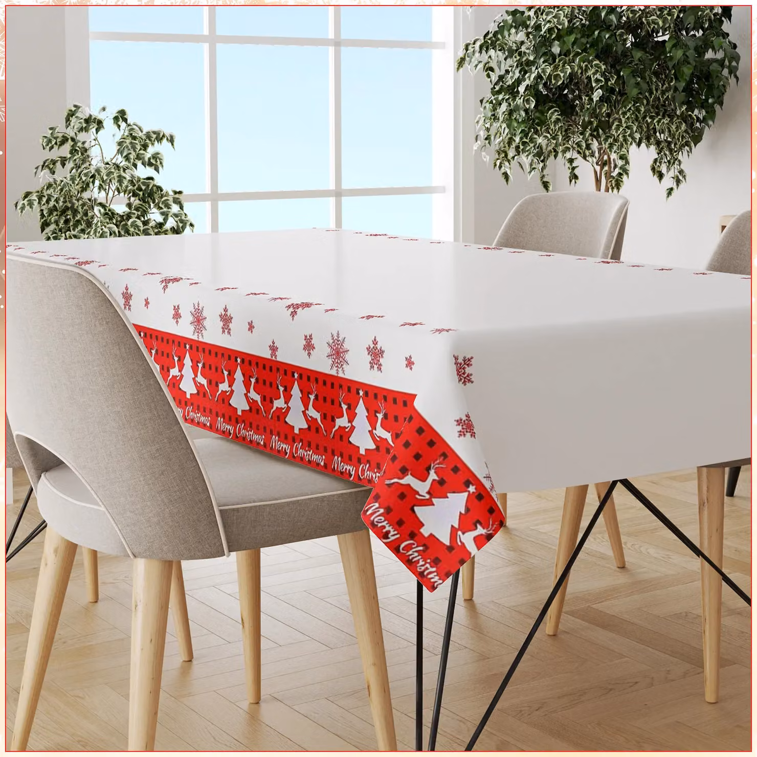 Neel Blue Red and White PVC Christmas Tablecloth, W: 137 cm, L: 274 cm – 5