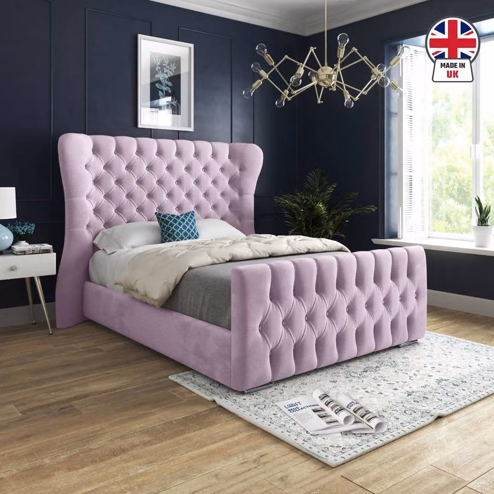 KDMD Silverdale Wide Curved Designer Bed Frame in Pink Soft Velvet, Super King Size (200 x 200 cm) – 3