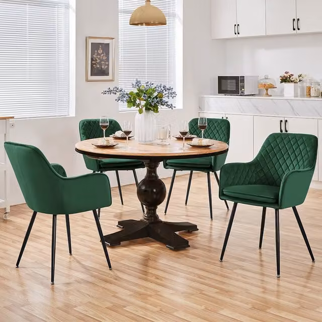 Yaheetech Set of 2 Modern Velvet Fabric Dining Chairs in Green with Metal Legs