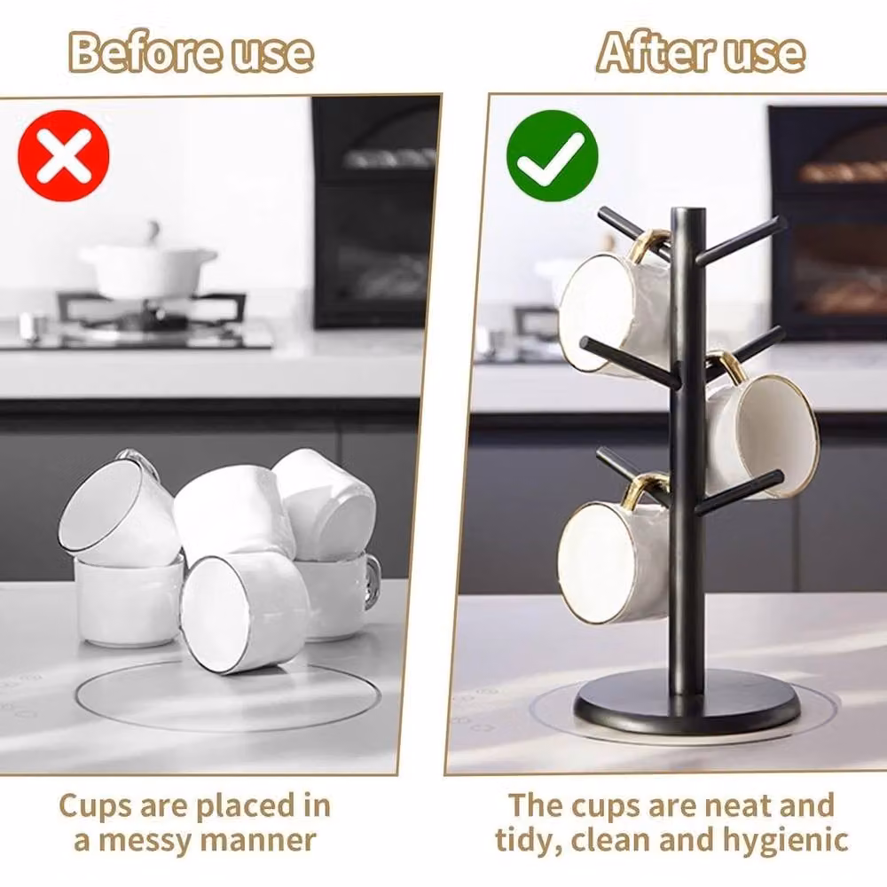 EONLION Black Metal Freestanding Mug Tree and Cup Stand, Height: 100 cm – 3