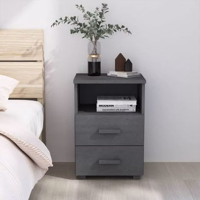 Berkfield Home HAMAR Bedside Cabinet in Dark Grey Solid Wood Pine, W/D/H: 40 x 35 x 62 cm