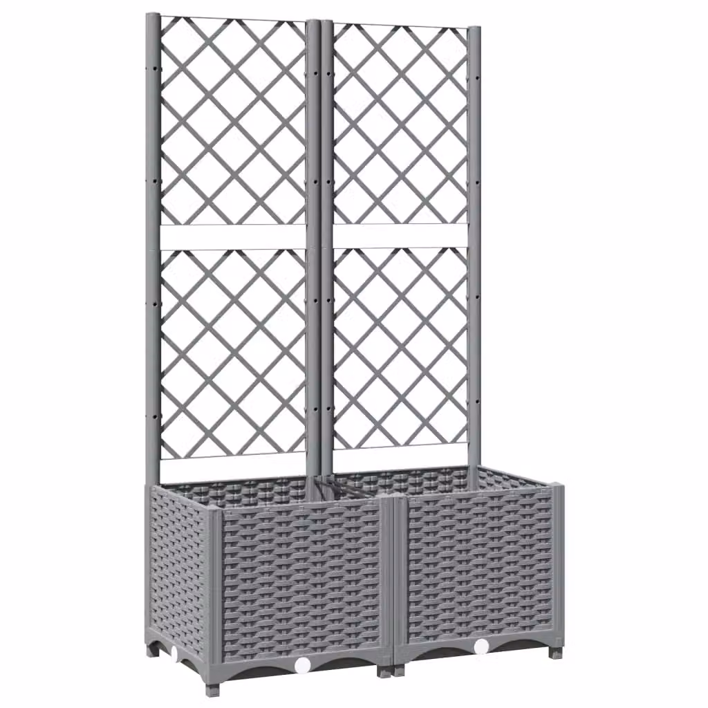 Berkfield Home Garden Planter with Trellis in Light Grey, W: 80 cm, D: 40 cm, H: 136 cm – 2