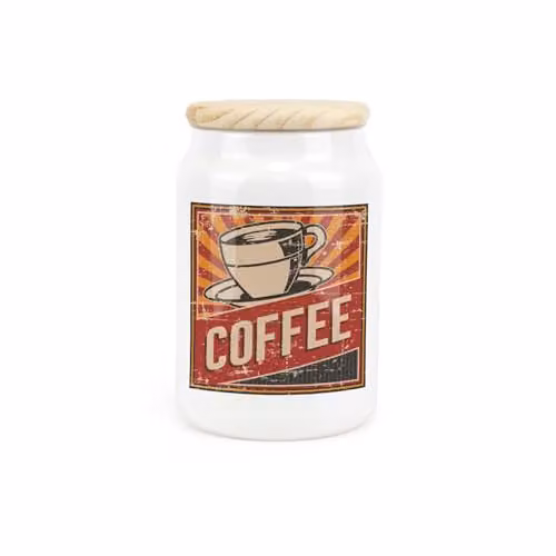 Purely Home Retro Drinks Ceramic Coffee Storage Canister with Wooden Lid, Red or White, 600ml, H: 14.5 cm, W: 9.5 cm – 1