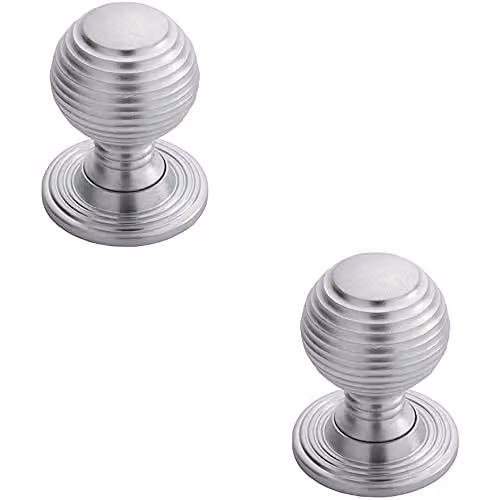 Loops 2 Pack Textured Reeded Ball Cupboard Door Knobs in Satin Chrome, 35mm Diameter
