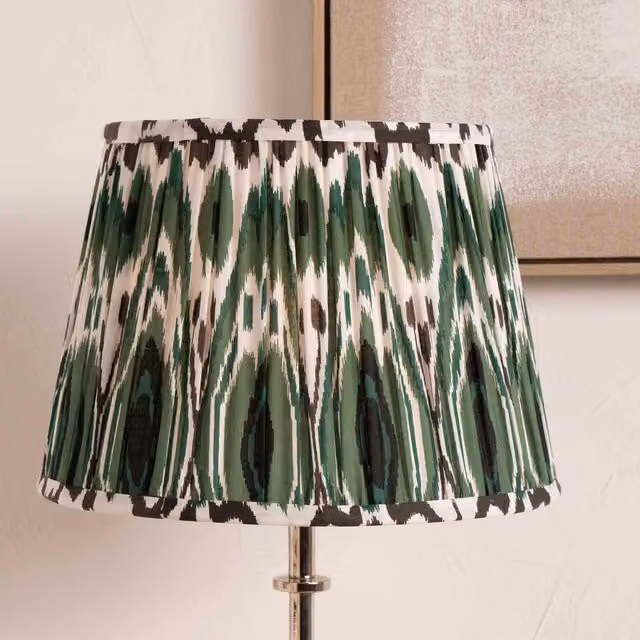 Ruma Green Ikat Patterned Pleated Tapered Fabric Lampshade for Floor Lamps, Diameter: 30.48 cm – 1