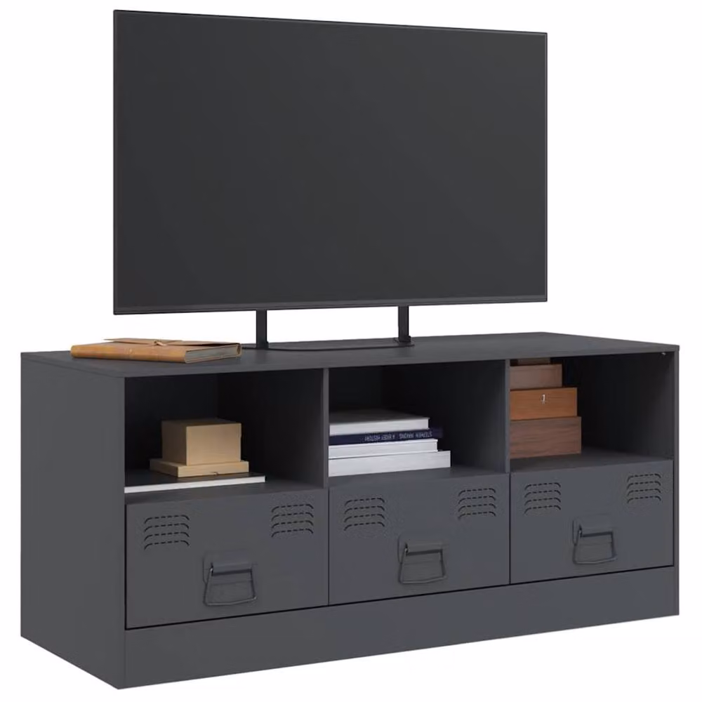 Berkfield Home Anthracite Steel TV Cabinet in Dark Grey W/D/H: 99 x 39 x 44 cm – 4