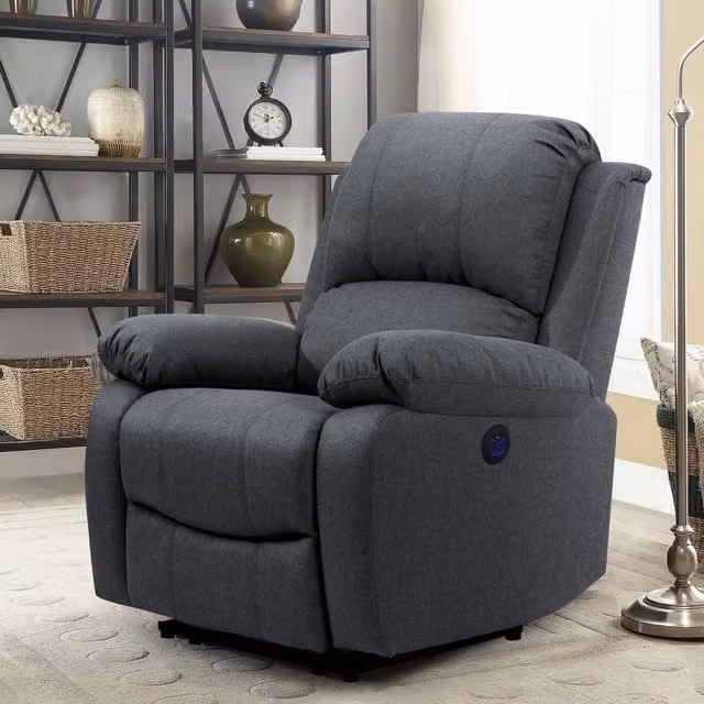 Comfy Living Fabric Electric Recliner Sofa Set in Dark Grey, including 3 Seater Sofa, 2 Seater Sofa and Armchair