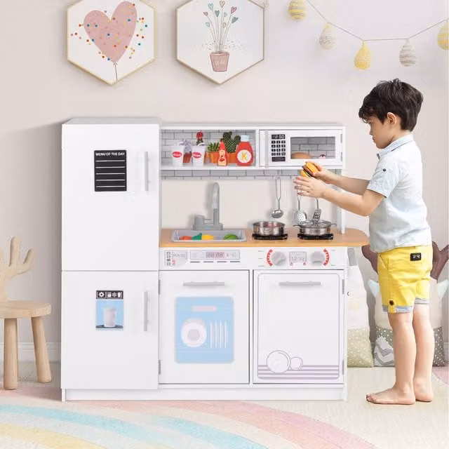 COSTWAY Kids Pretend Kitchen Toy in White