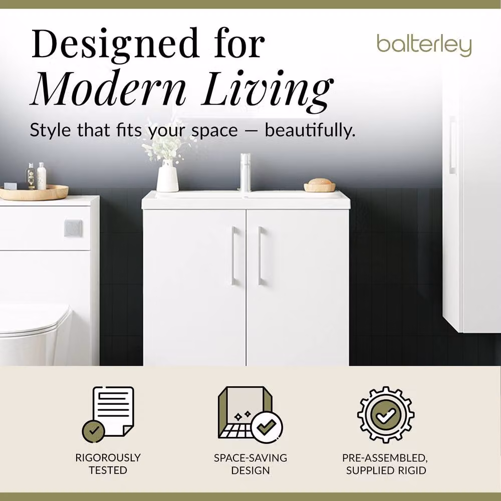 Balterley Modern Gloss White Floor Standing Bathroom Vanity Unit with 2 Soft-Close Doors and Mid-Edge Basin W/D/H: 80 x 39 x 84 cm – 2