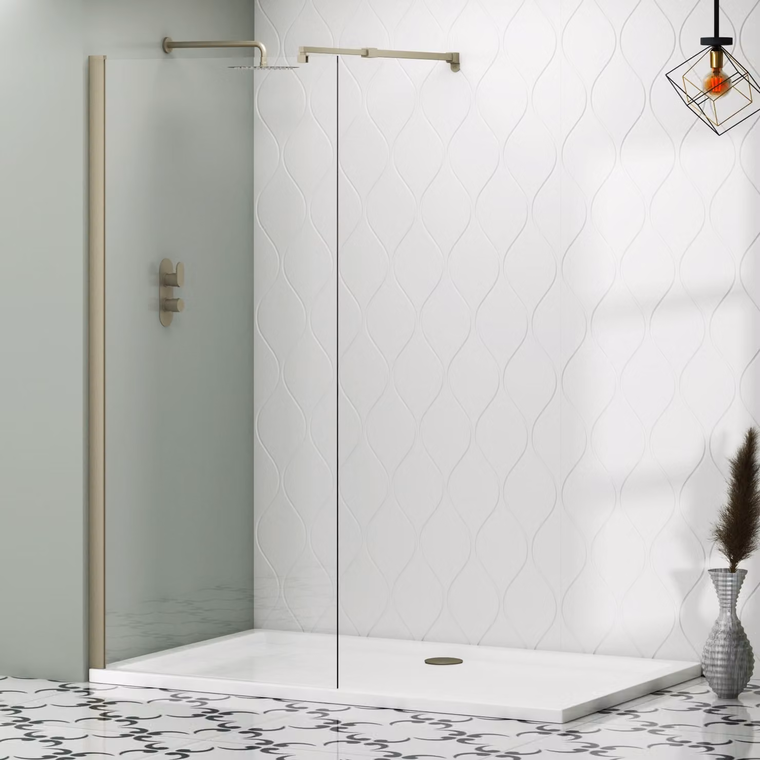 Royal Bathrooms Marbella Walk In Wet Room Shower Screen, Brushed Nickel, Clear 8mm Easy Clean Glass, W: 120 cm, H: 185 cm
