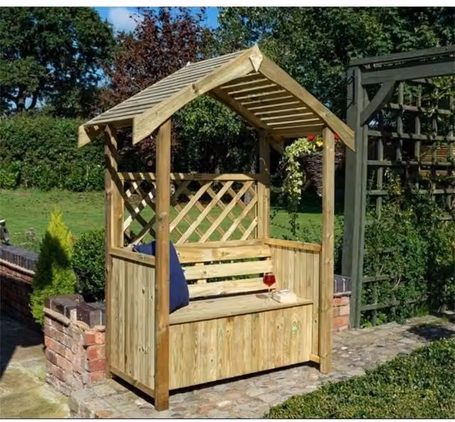 Cheshire Deluxe Pressure Treated Apex Arbour with Underseat Storage in Light Oak