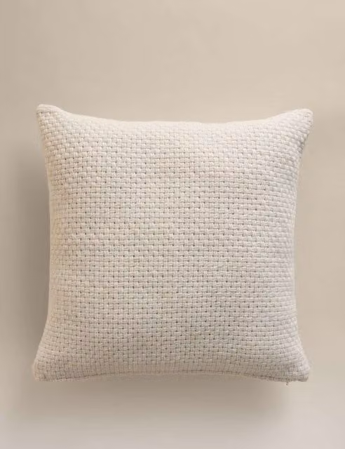 M&S Pure Wool Basket Weave Square Cushion in Ecru/Beige/White