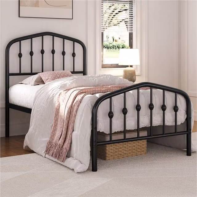 Yaheetech Antique Metal Bed Frame with Arched Headboard in Black, 90 x 200 cm