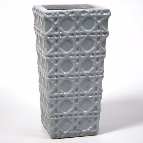 Primrose Thales Geometric Pattern Glazed Ceramic Tall Planter, Grey, H 50 cm x W 25 cm x D 25 cm
