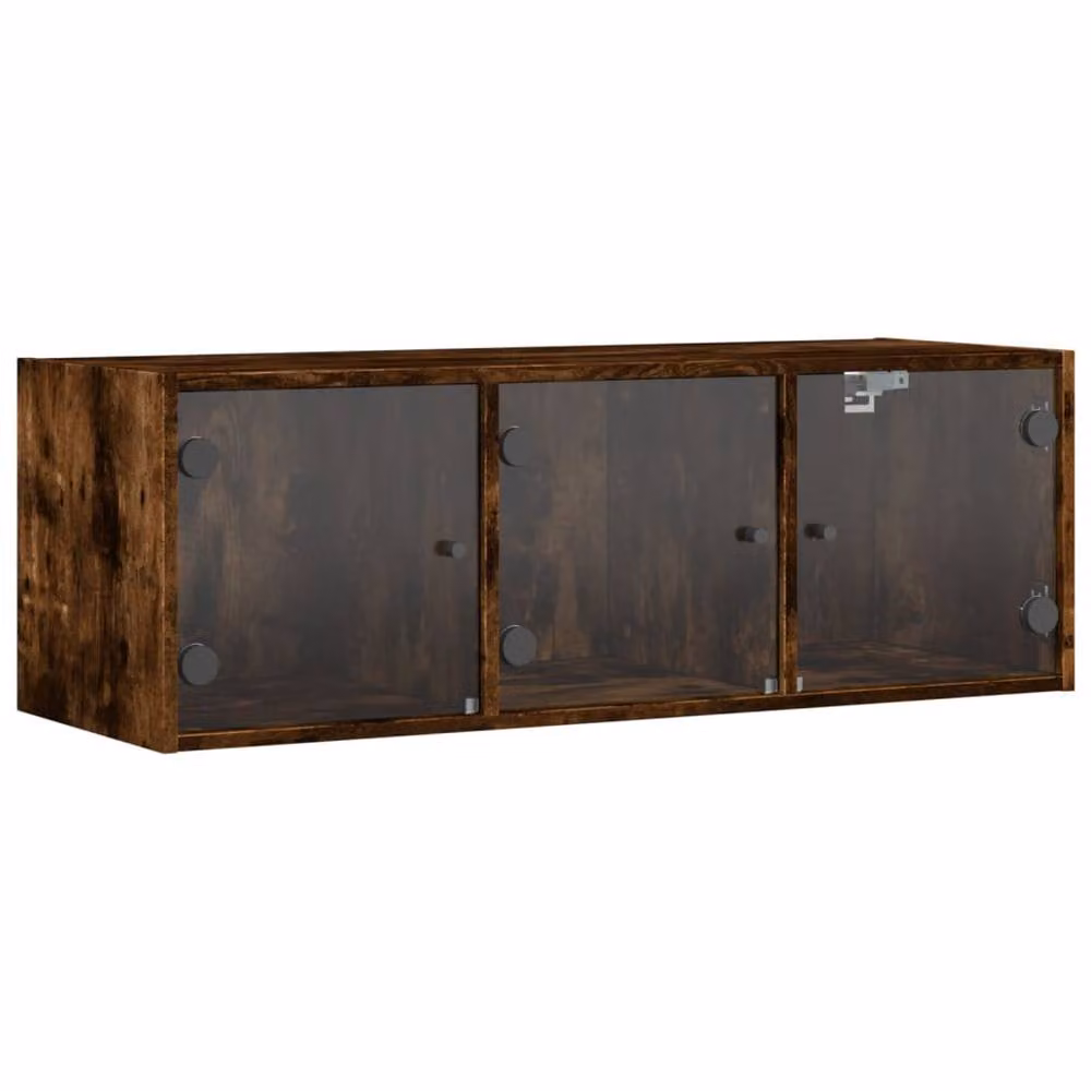 Berkfield Home Wall Cabinet with Glass Doors in Smoked Oak Brown, W: 102 cm, D: 37 cm, H: 35 cm – 2